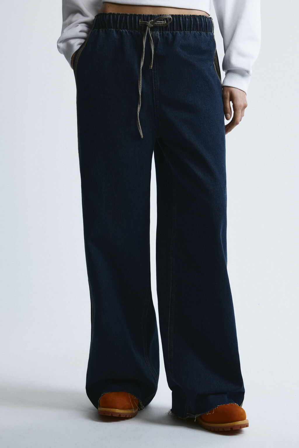 Джинсы baggy fit с лампасами на завязке - цвет синий - 2