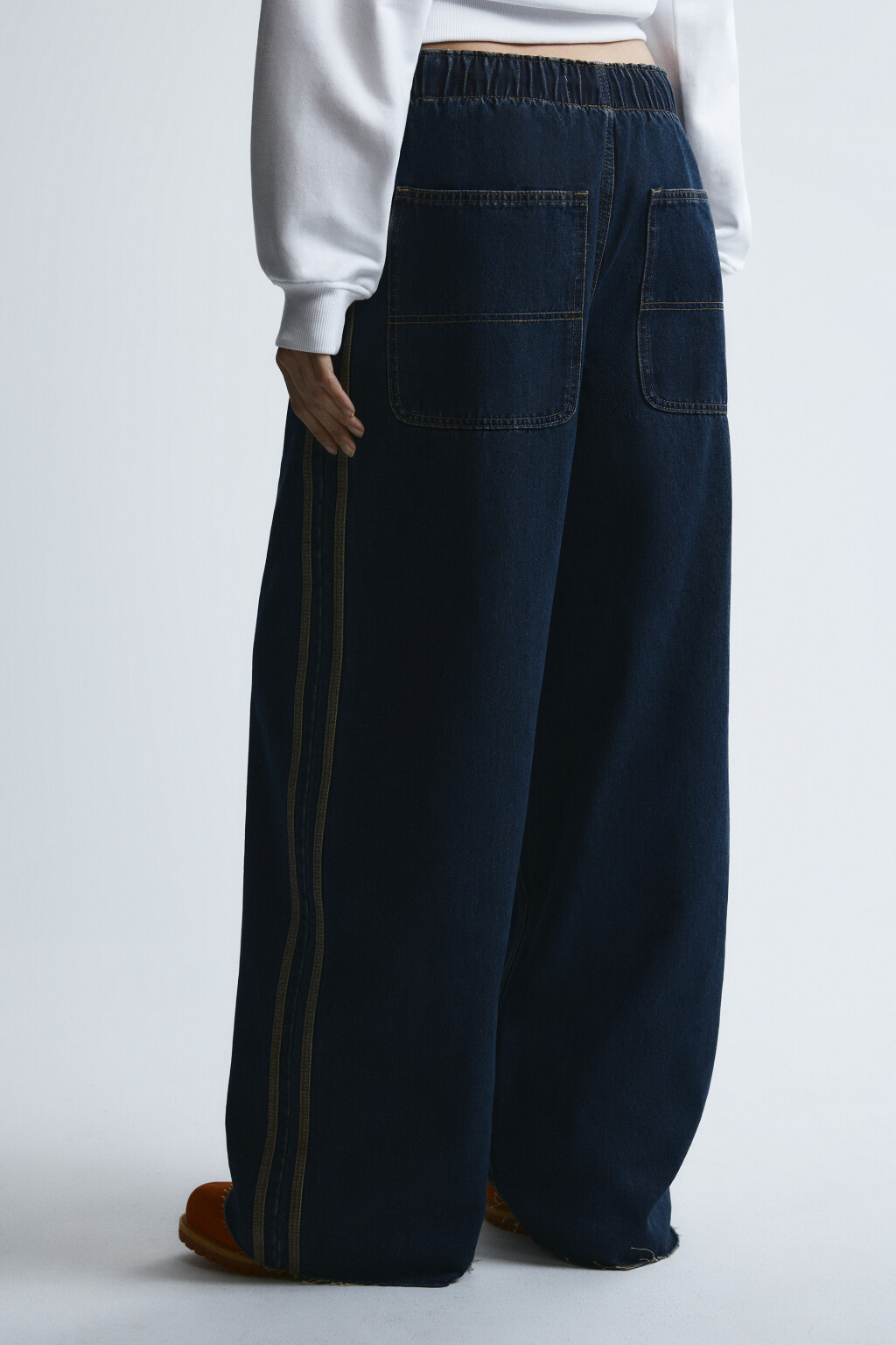 Джинсы baggy fit с лампасами на завязке - цвет синий - 3