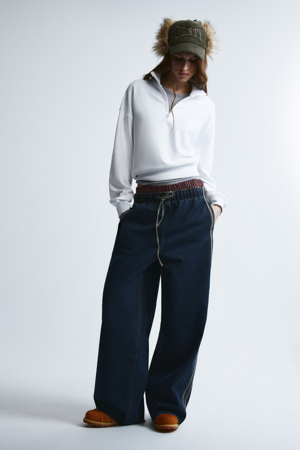 Джинсы baggy fit с лампасами на завязке - цвет синий - 4