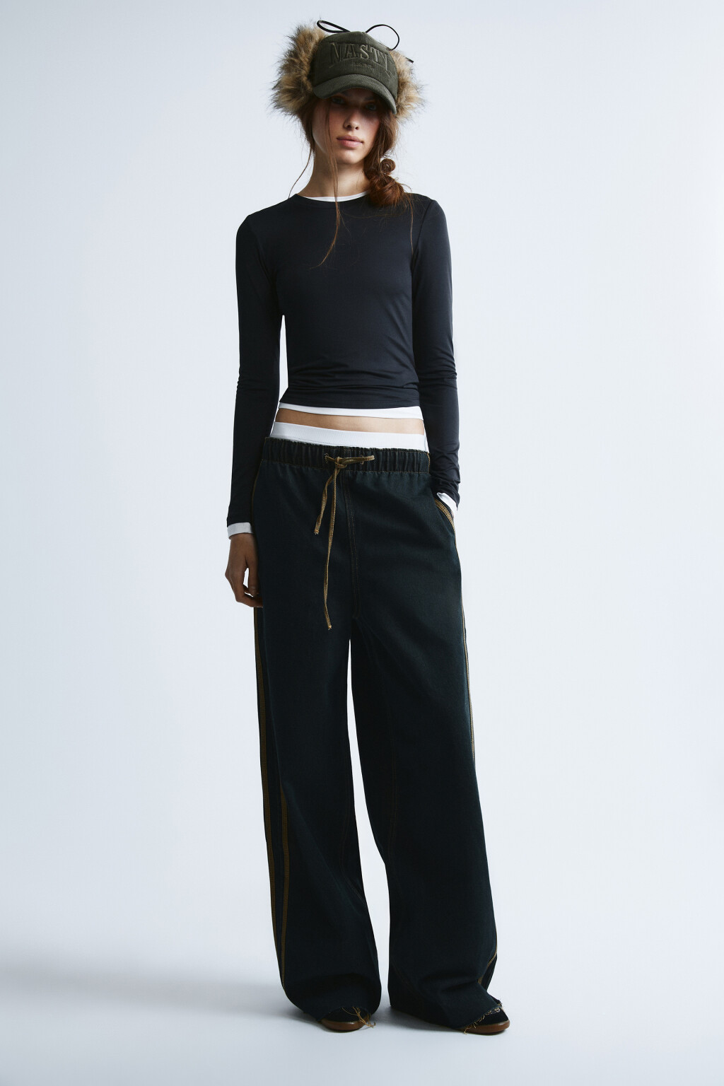 Джинсы baggy fit с лампасами на завязке - цвет темный тинт - 4