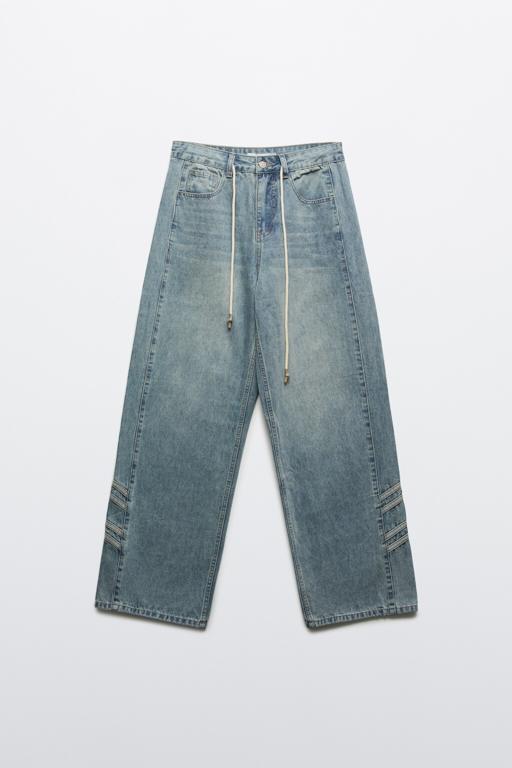Джинсы baggy fit с декоративными швами и завязками - цвет синий - 1