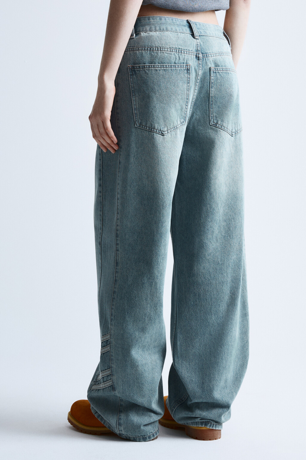 Джинсы baggy fit с декоративными швами и завязками - цвет синий - 4