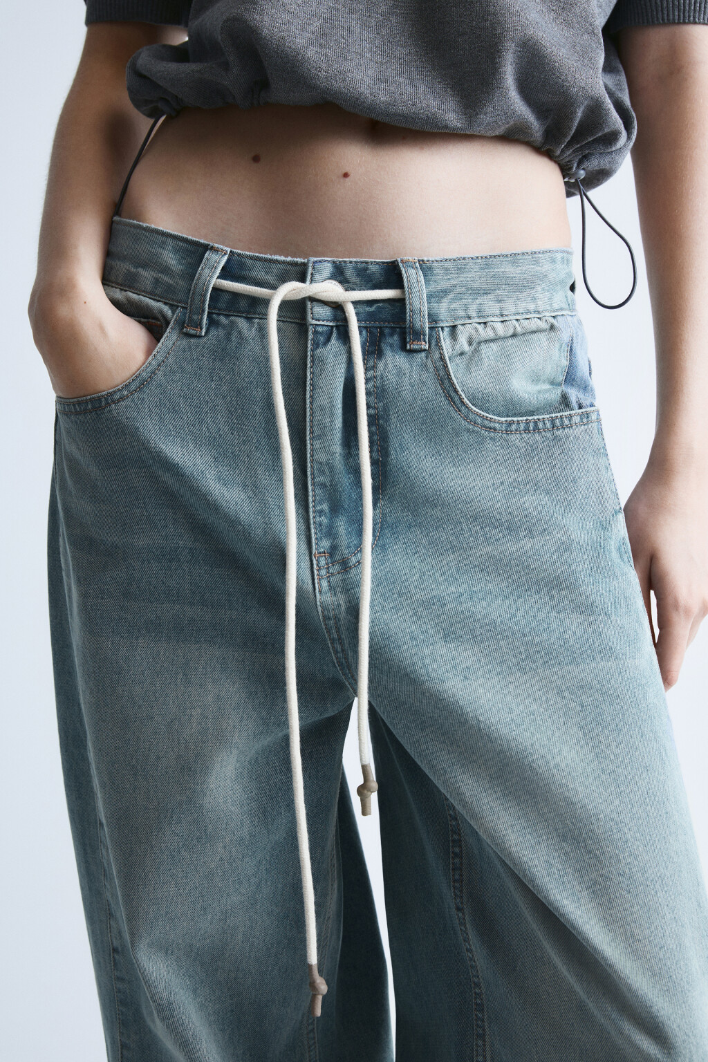 Джинсы baggy fit с декоративными швами и завязками - цвет синий - 6