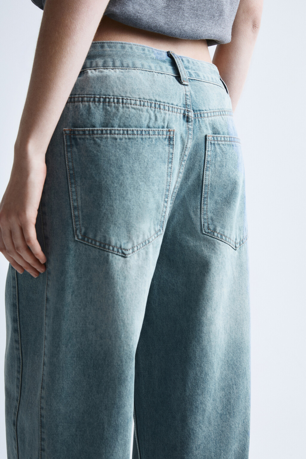 Джинсы baggy fit с декоративными швами и завязками - цвет синий - 7