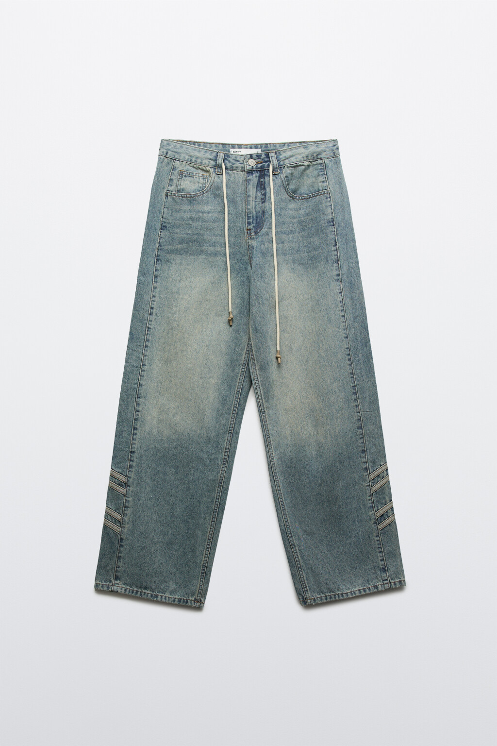 Джинсы baggy fit с декоративными швами и завязками - цвет темный тинт - 1