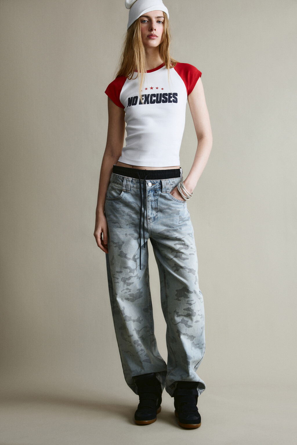 Джинсы baggy fit с принтом - цвет синий - 1