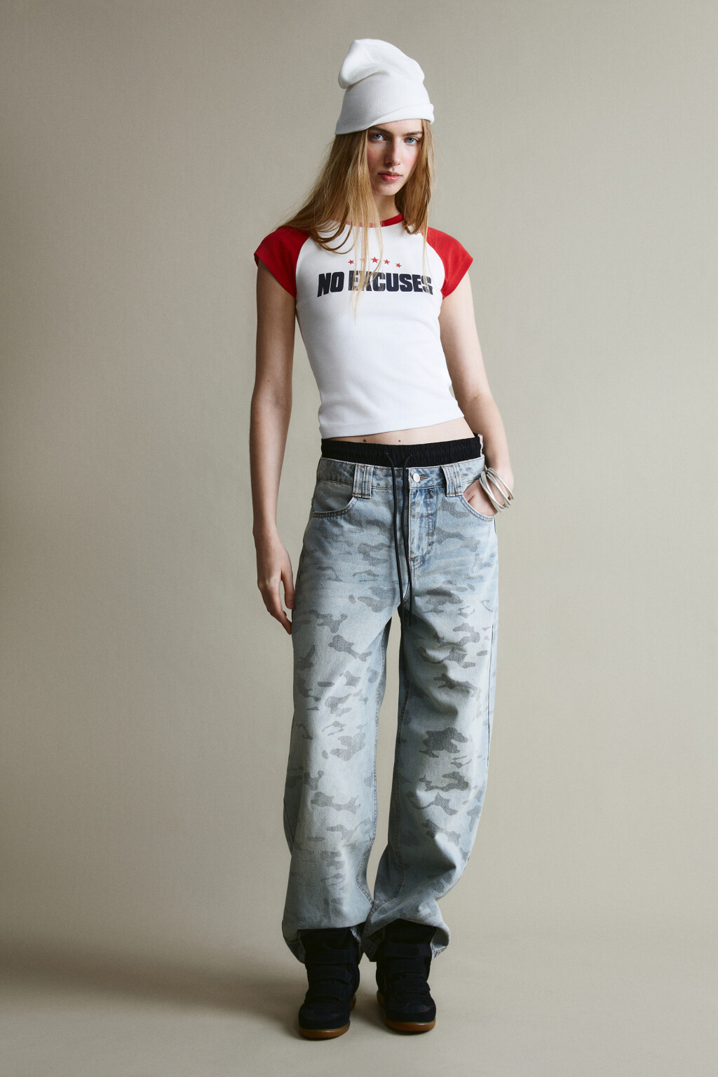 Джинсы baggy fit с принтом - цвет синий - 4