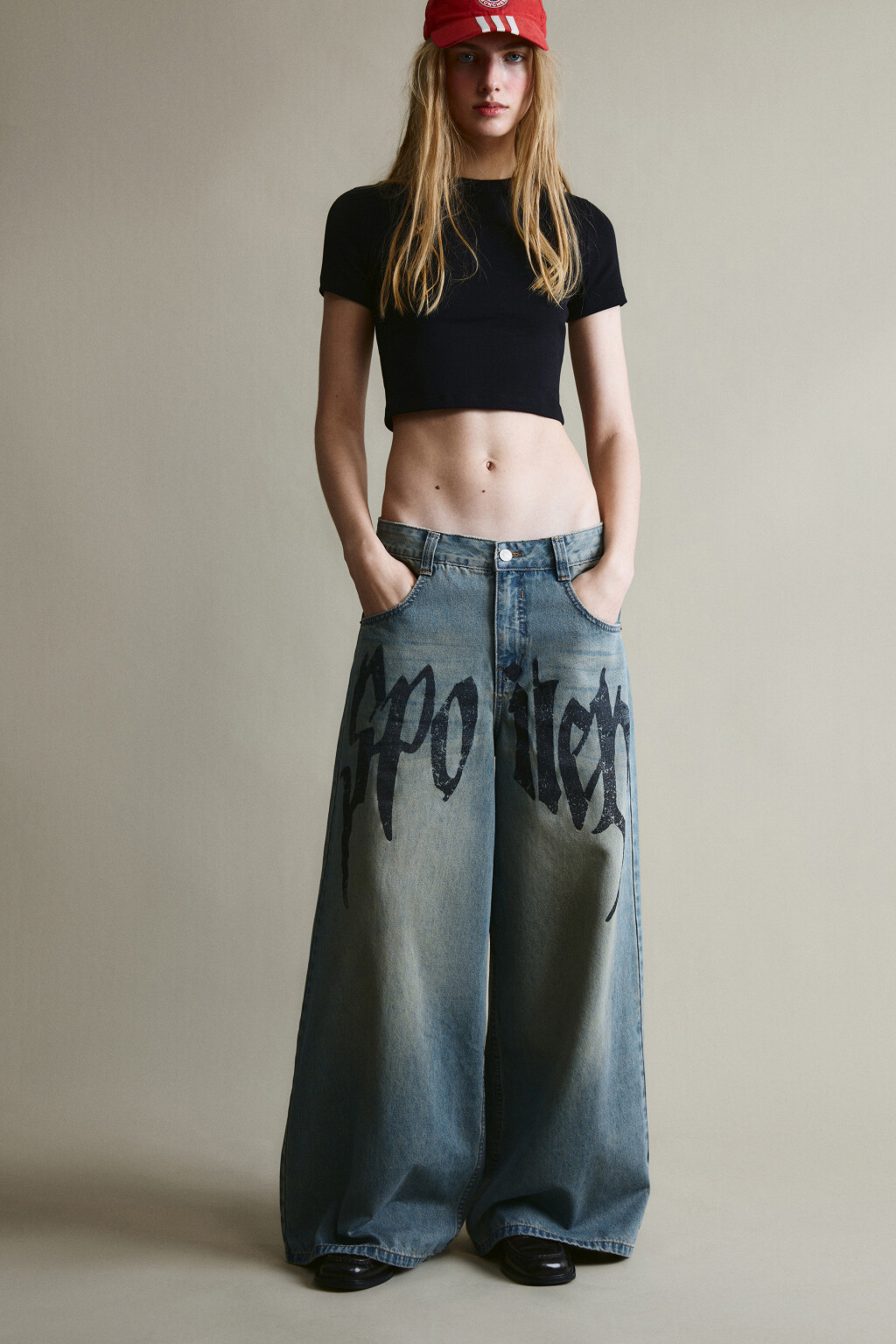 Джинсы baggy fit с принтом - цвет синий - 1