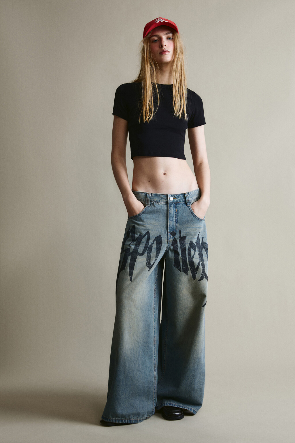 Джинсы baggy fit с принтом - цвет синий - 4