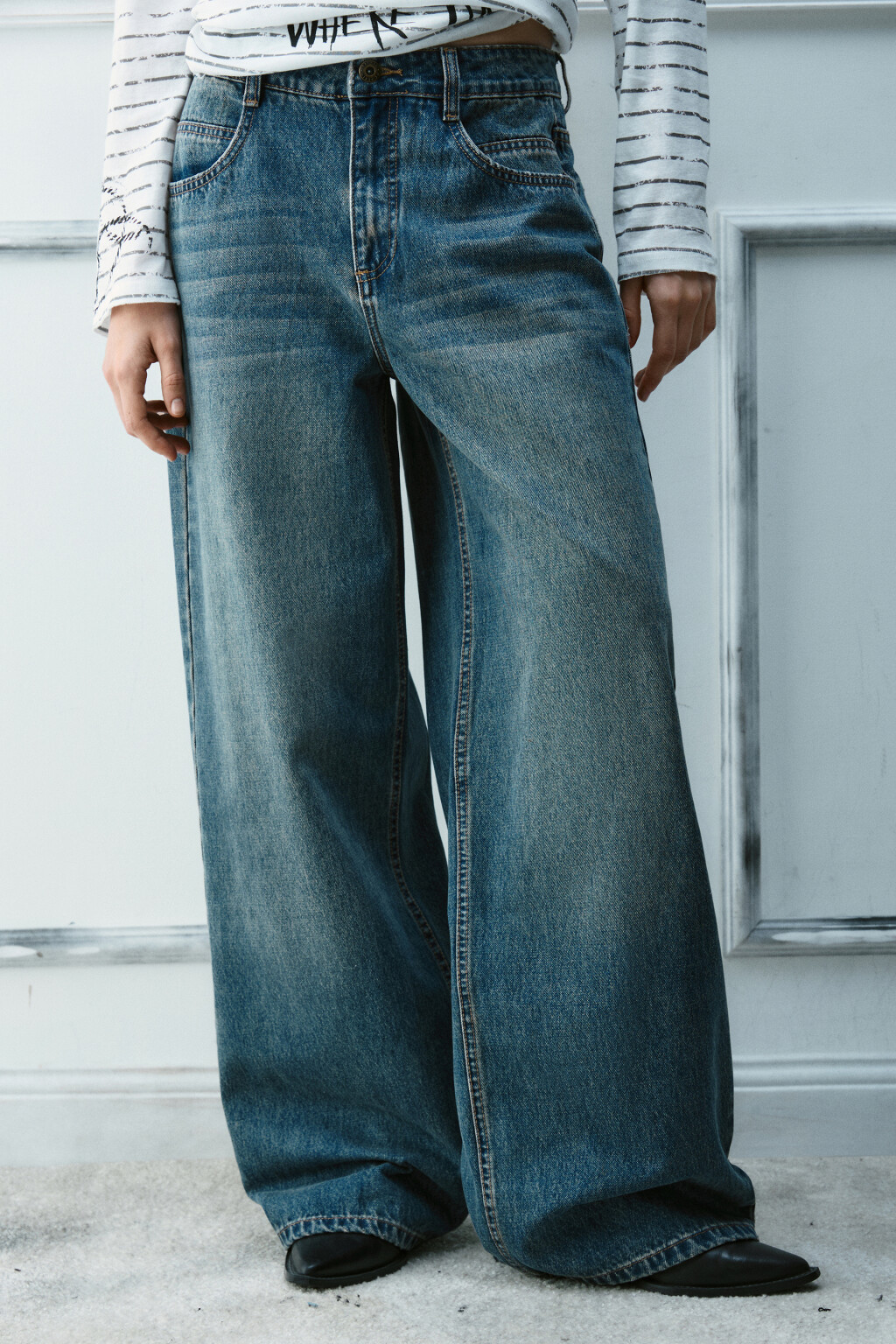 Джинсы baggy fit со средней посадкой - цвет темный тинт - 3