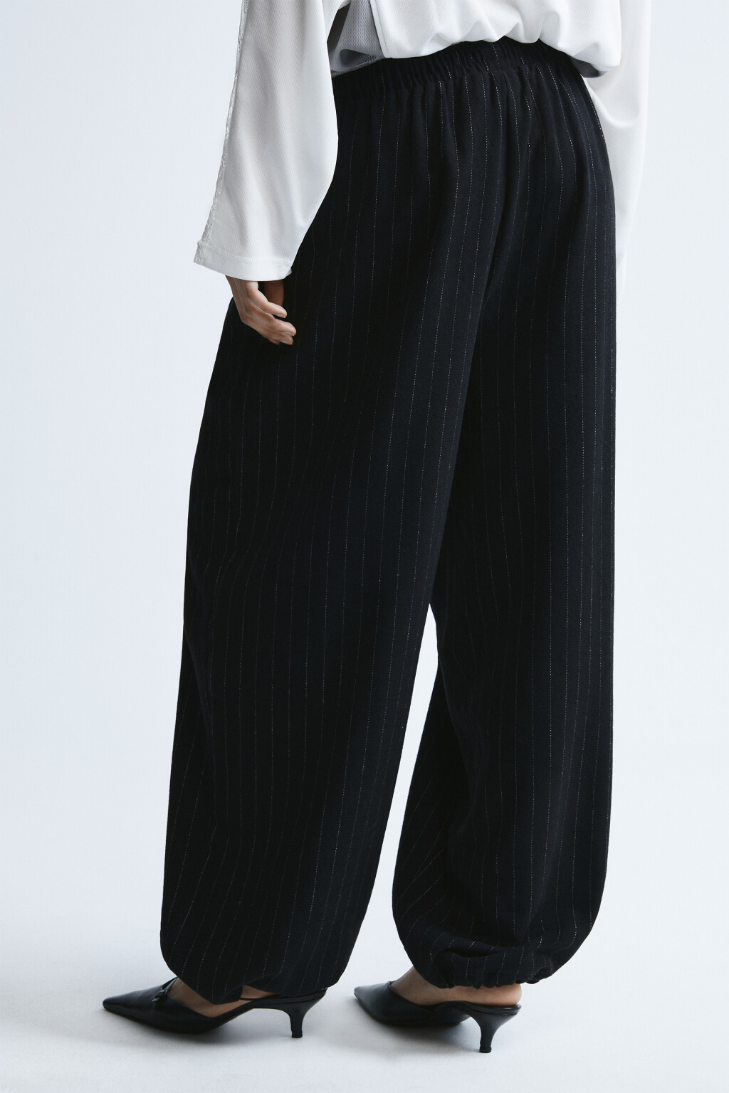 Брюки широкие в полосочку - цвет серый - 5