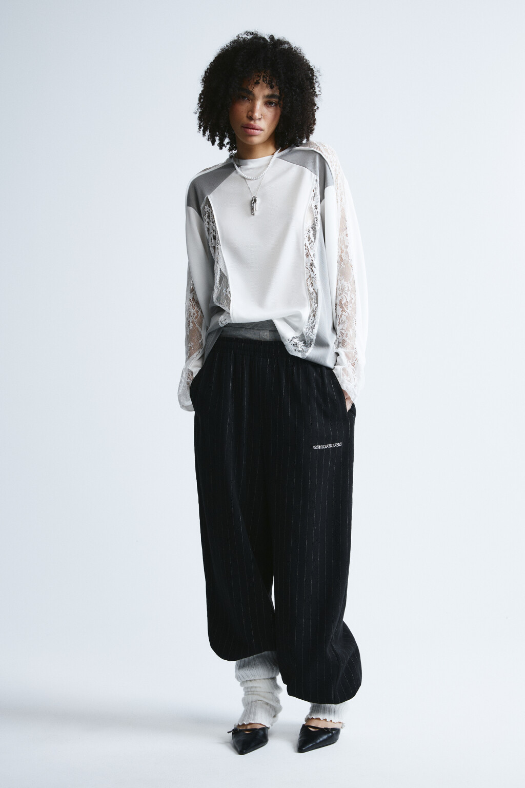 Брюки широкие в полосочку - цвет серый - 6