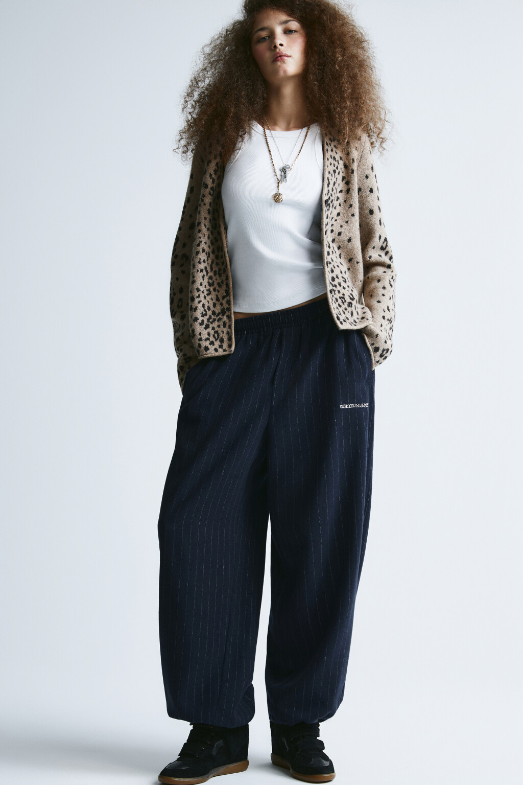 Брюки широкие в полосочку - цвет синий - 1