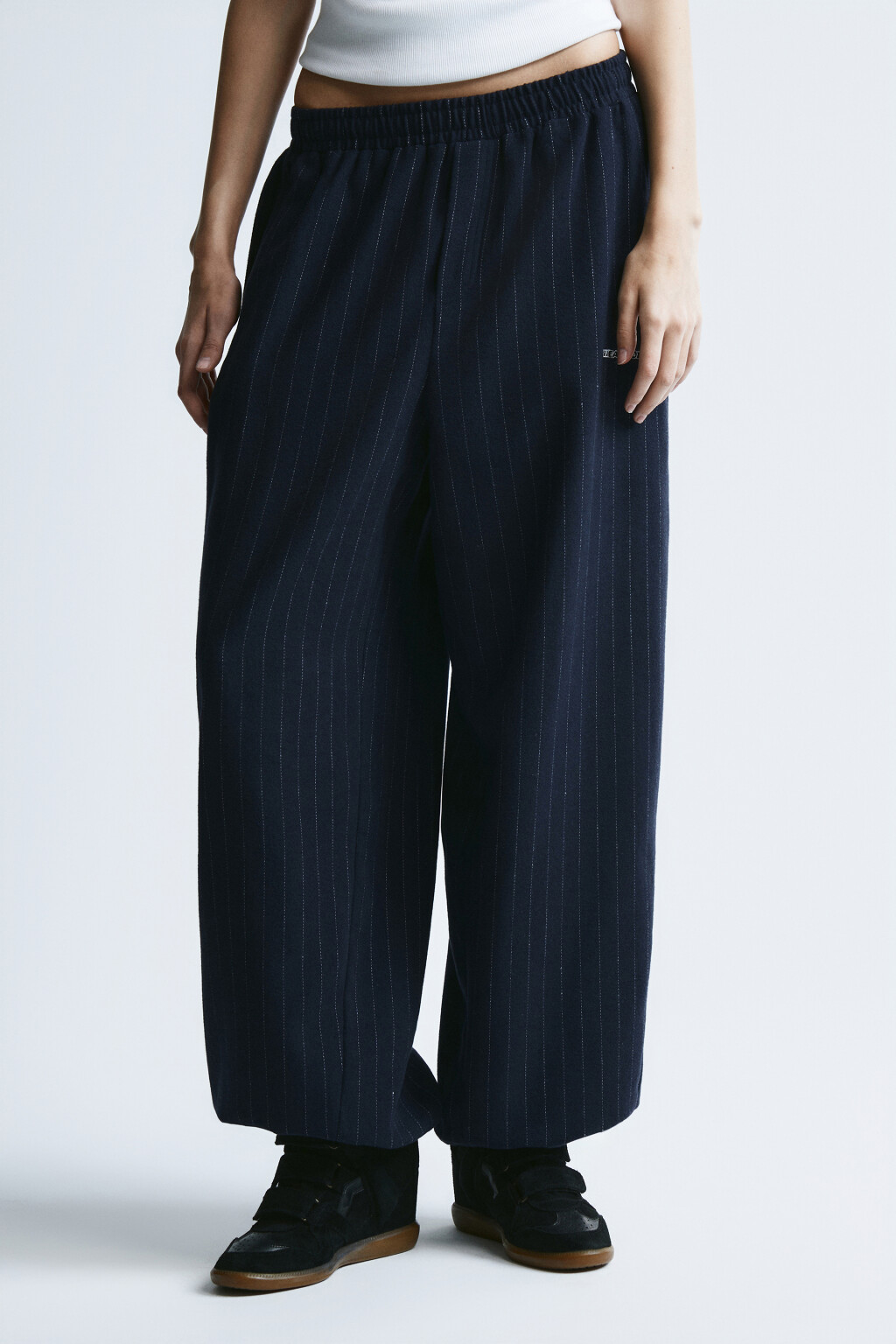 Брюки широкие в полосочку - цвет синий - 2