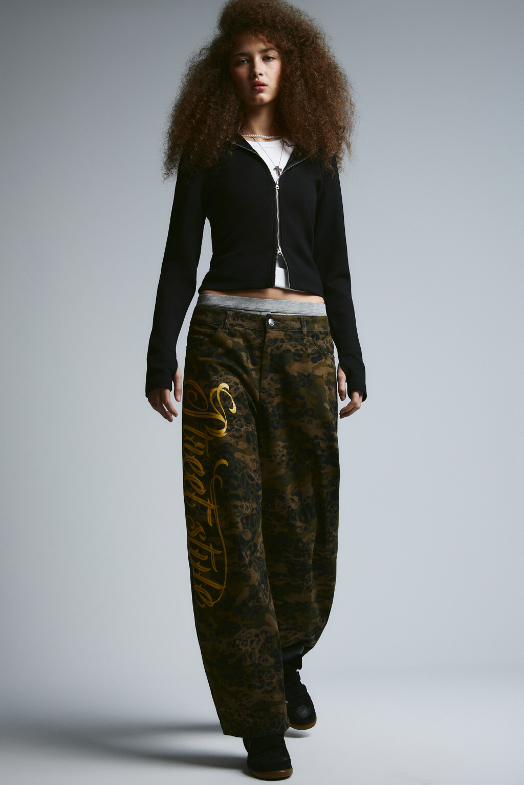 Брюки широкие с леопардовым принтом - цвет зеленый - 1