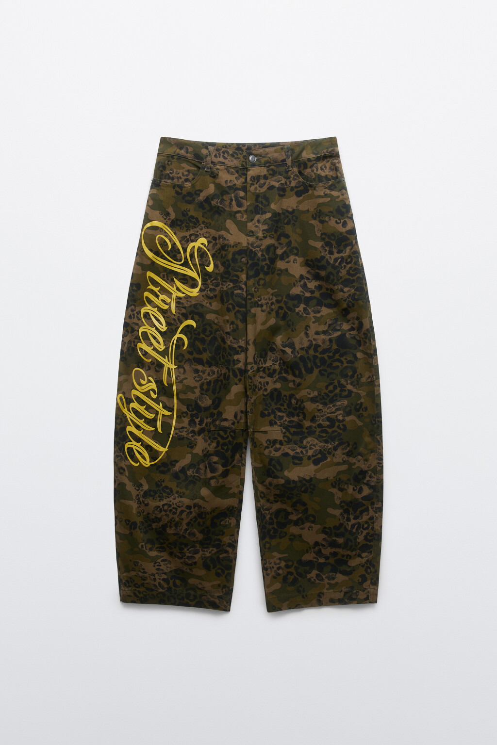 Брюки широкие с леопардовым принтом - цвет зеленый - 1