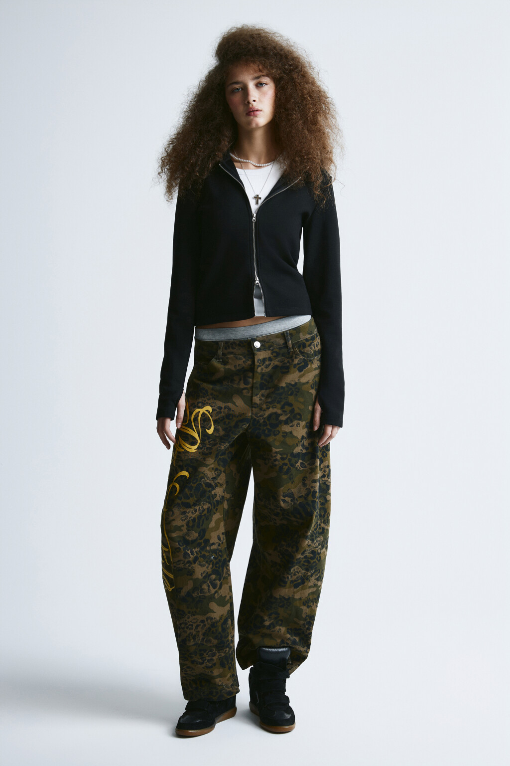 Брюки широкие с леопардовым принтом - цвет зеленый - 4