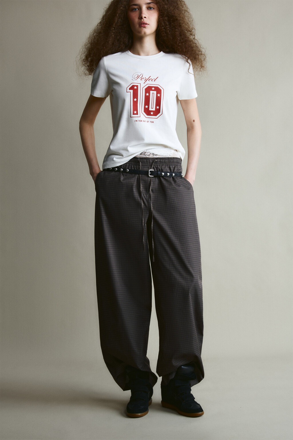 брюки трикотажные на завязка в клетку с кружевом - цвет мультиколор - 1