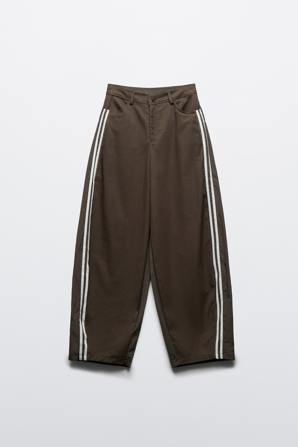 Брюки wide leg твиловые с лампасами - цвет зеленый - 1