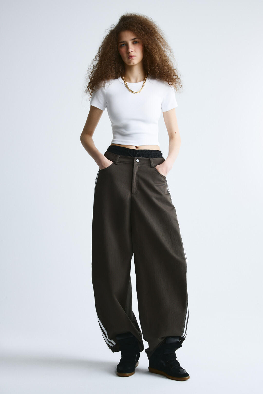 брюки широкие твиловые с лампасами - цвет зеленый - 4