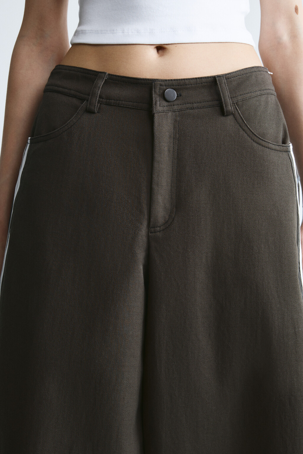 брюки широкие твиловые с лампасами - цвет зеленый - 5