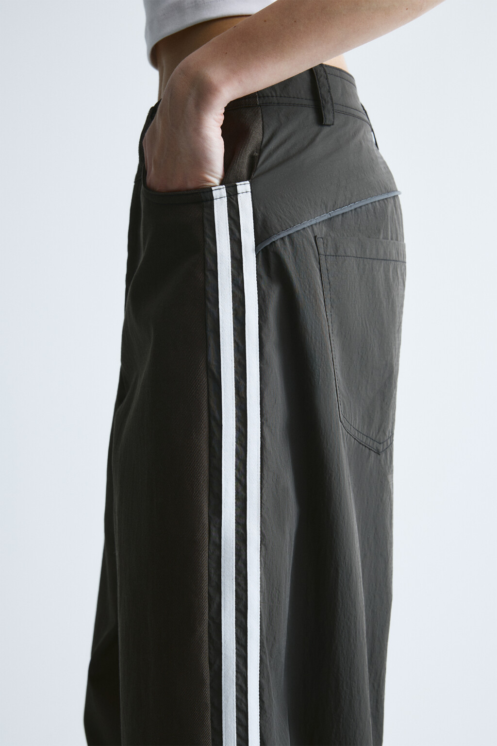 брюки широкие твиловые с лампасами - цвет зеленый - 6