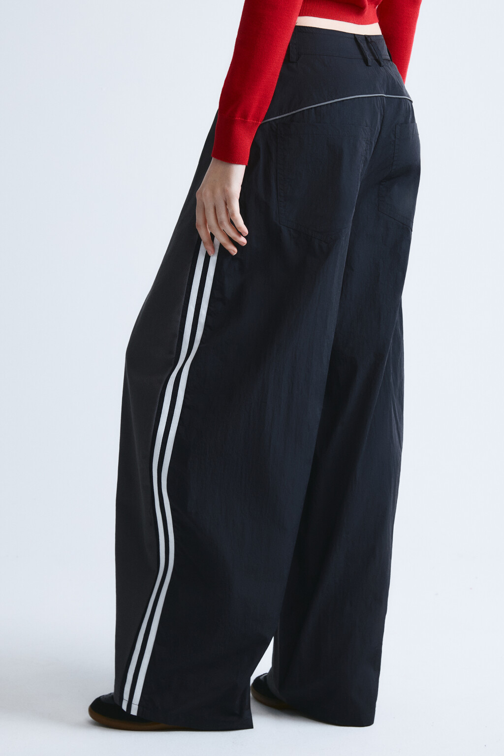 Брюки wide leg твиловые с лампасами - цвет серый - 4