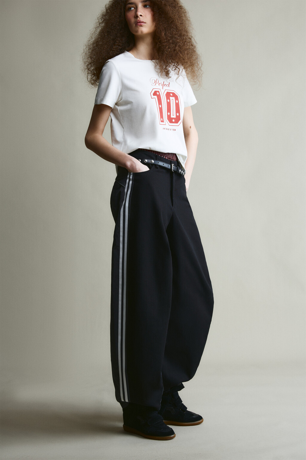 брюки широкие твиловые с лампасами - цвет черный - 1