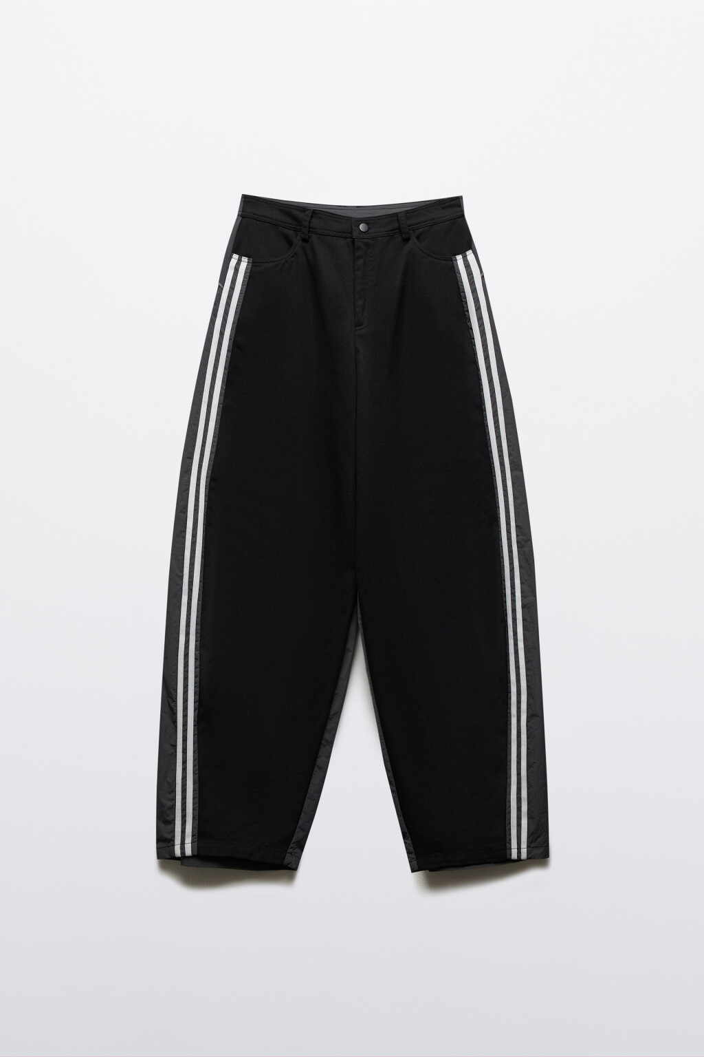 Брюки wide leg твиловые с лампасами - цвет черный - 1