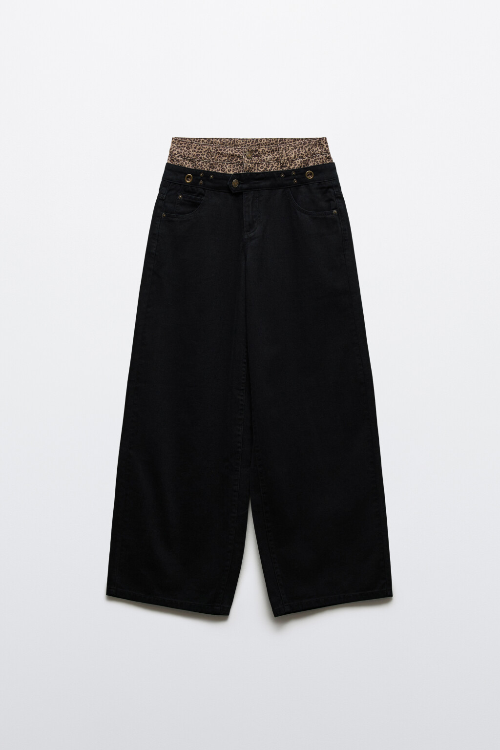 Джинсы wide leg со средней посадкой и вставкой - цвет черный - 1