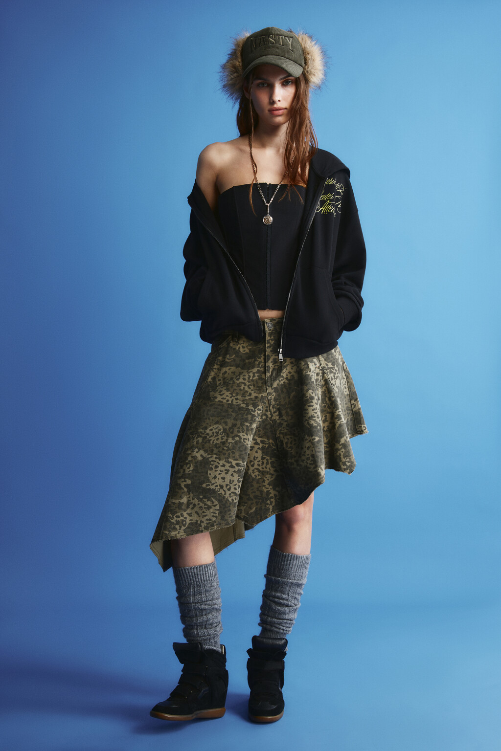 Юбка миди асимметричная с леопардовым принтом - цвет зеленый - 4