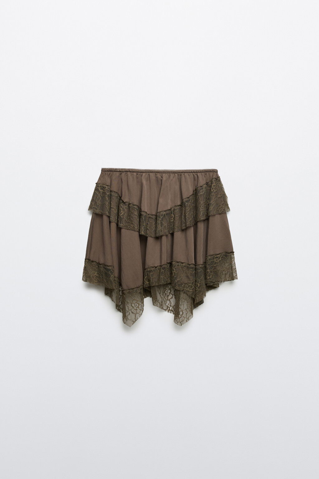Юбка-мини асимметричная с кружевом - цвет зеленый - 8