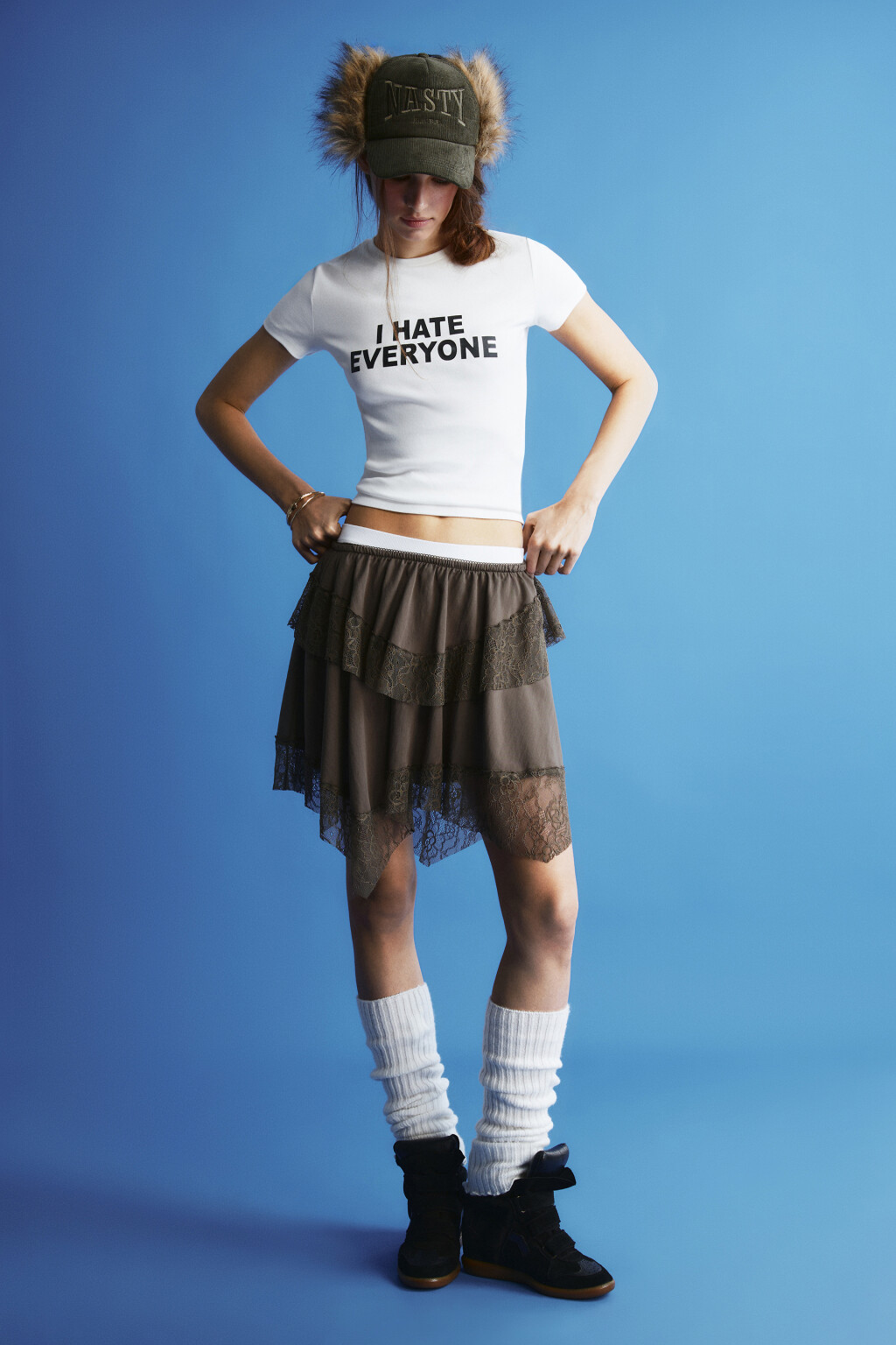 Юбка-мини асимметричная с кружевом - цвет зеленый - 5