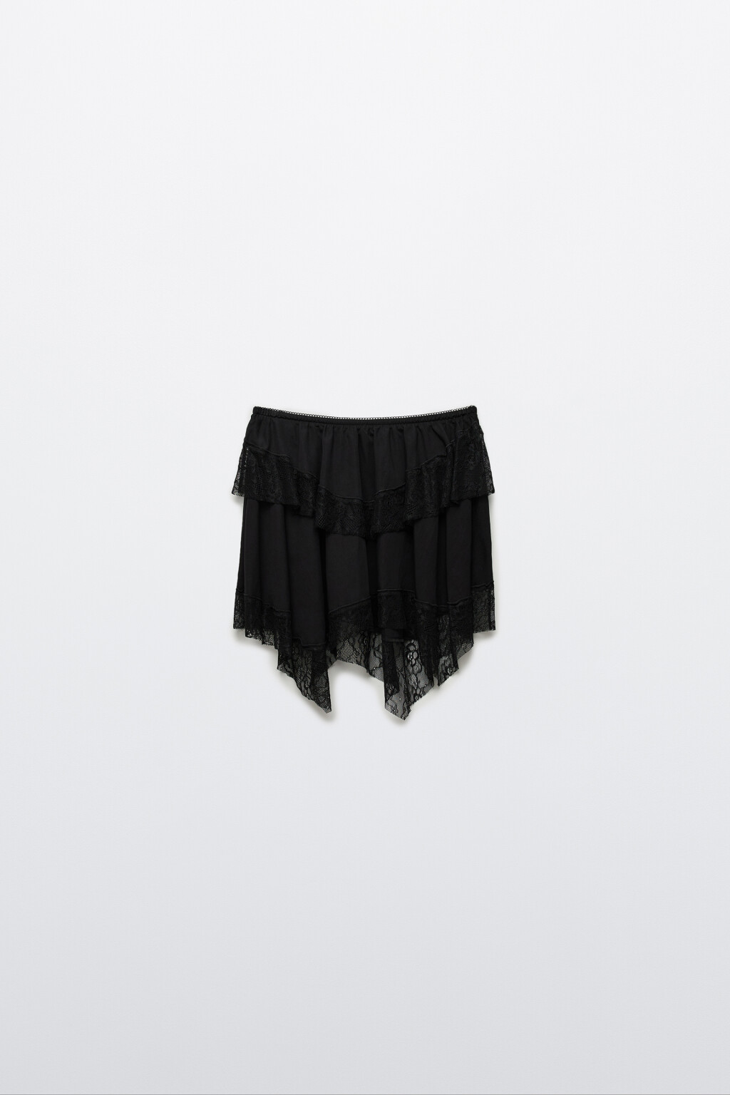 Юбка-мини асимметричная с кружевом - цвет черный - 1