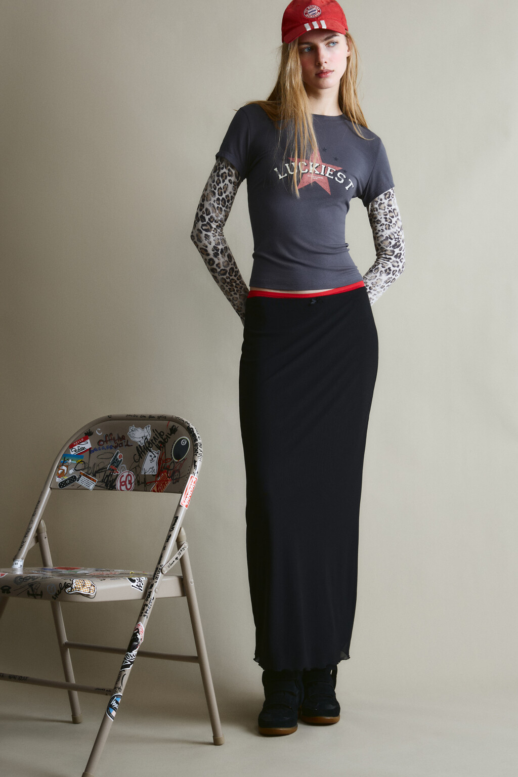 Юбка миди из сетки с кружевом - цвет черный - 1