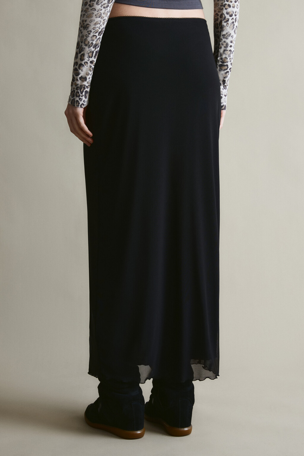 Юбка миди из сетки с кружевом - цвет черный - 3