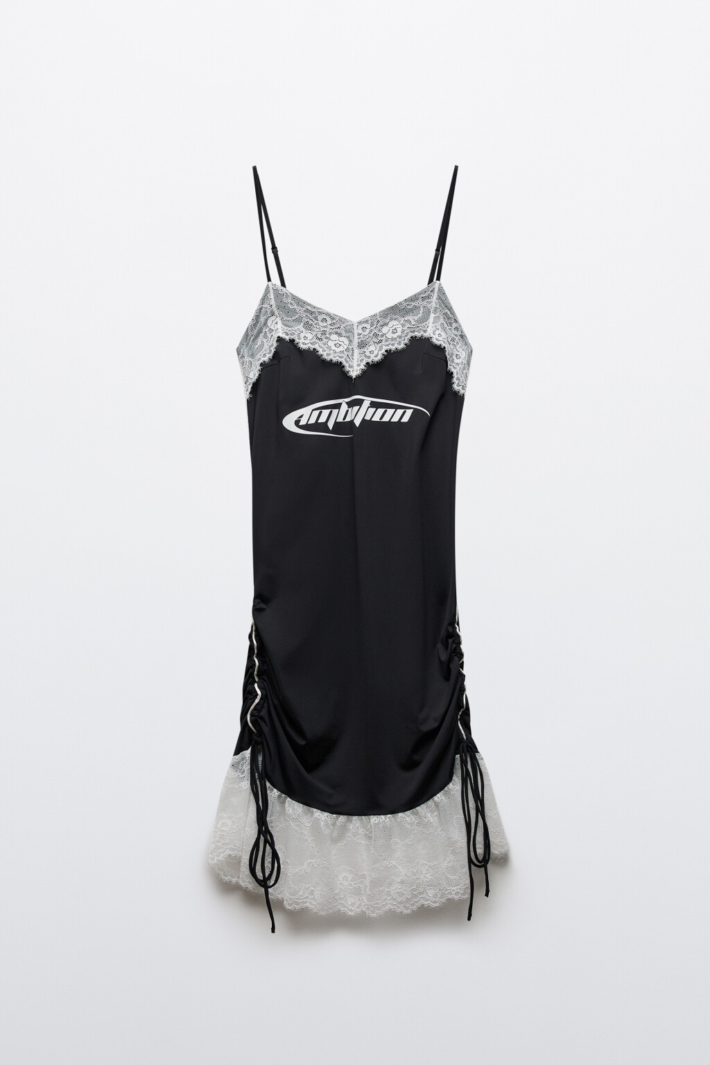 Платье-майка мини с кружевом и оборками - цвет черный - 1