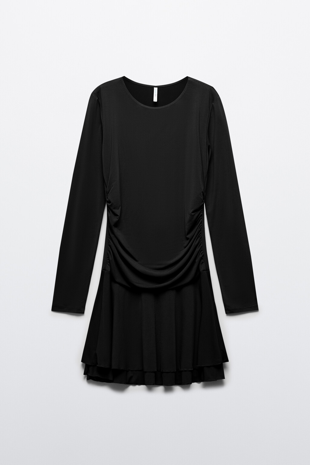 Платье мини полуприлегающее со сборкой на талии - цвет черный - 1