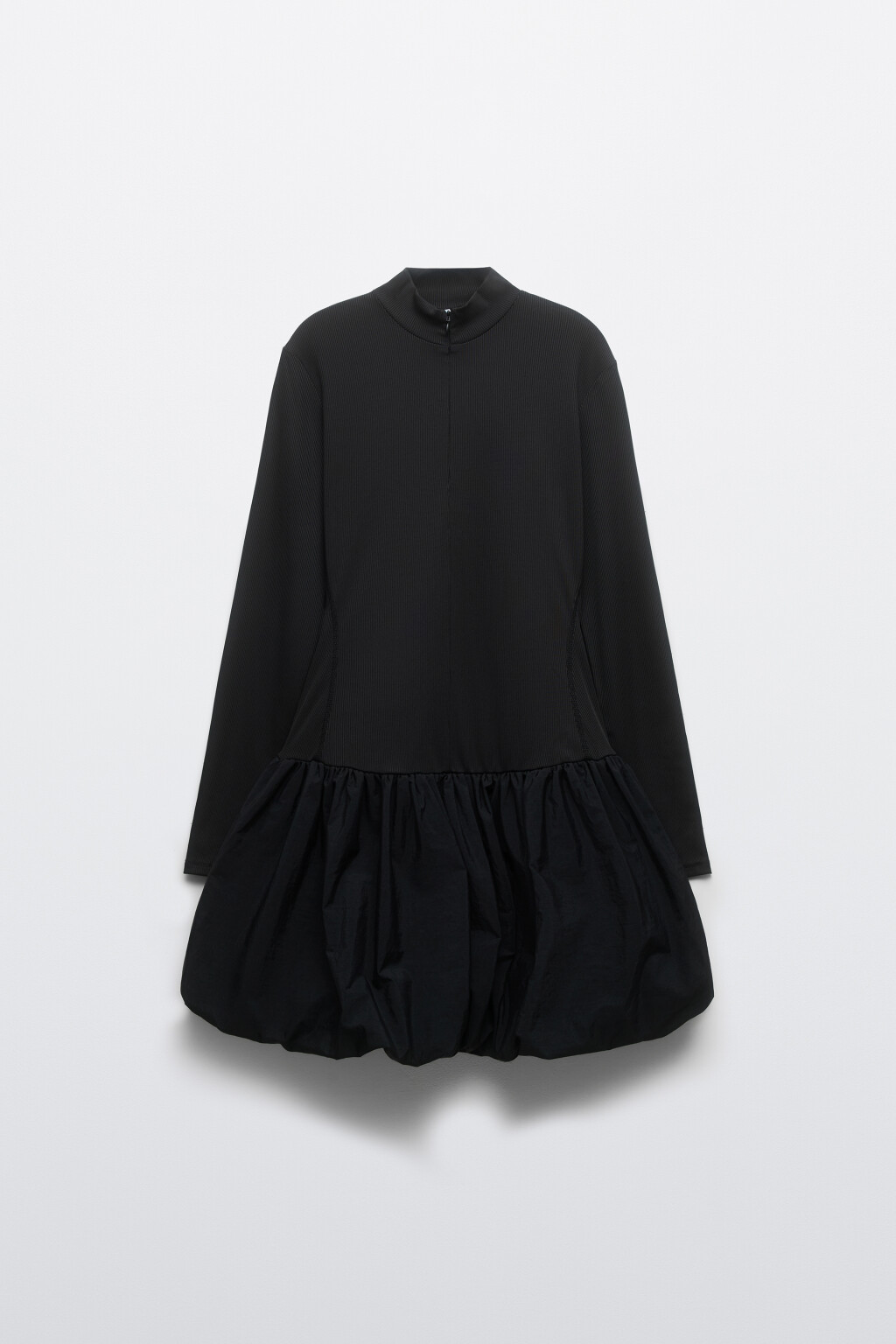 Платье в рубчик с юбкой-баллон - цвет черный - 1