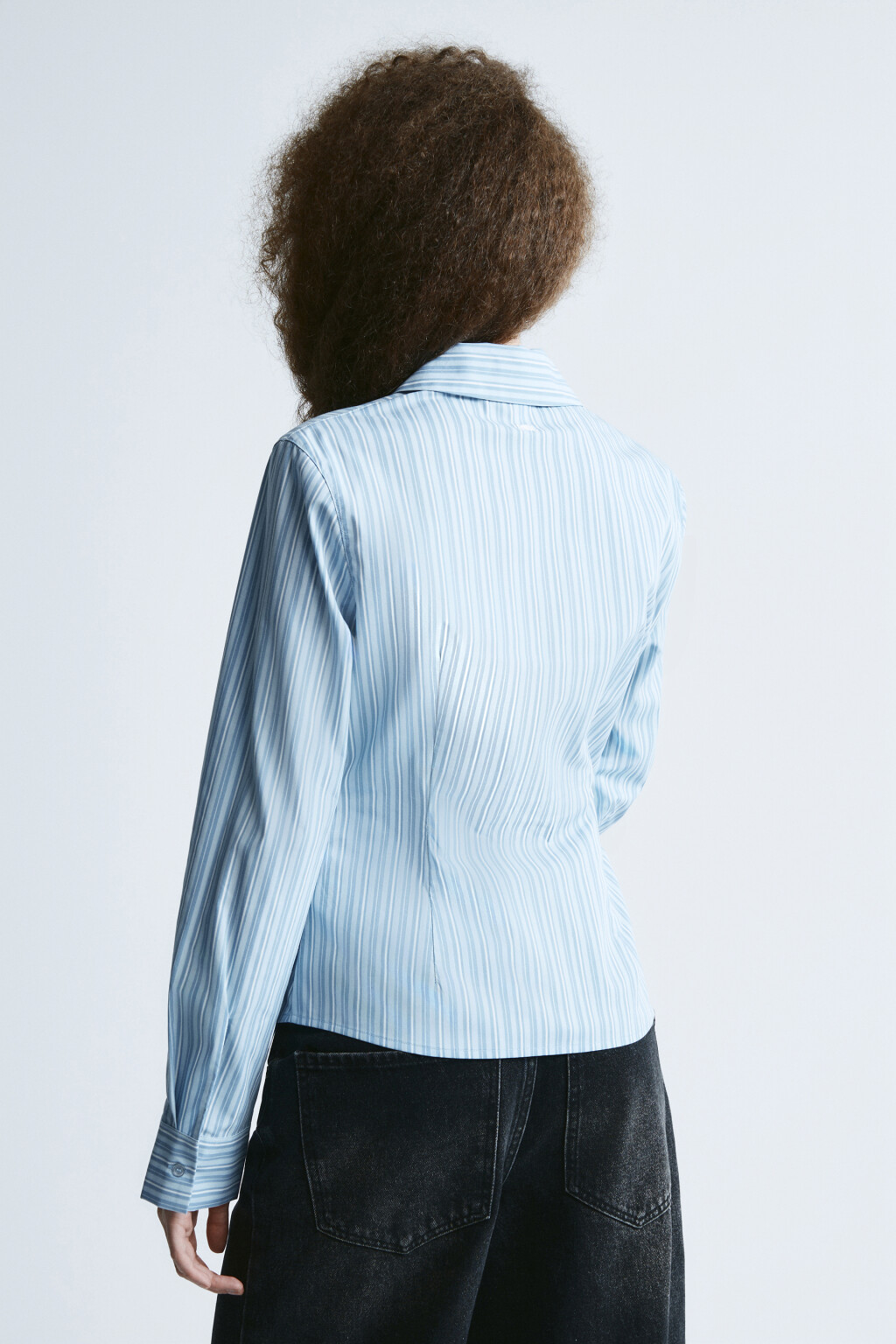 Рубашка приталенная в полосочку - цвет голубой - 3