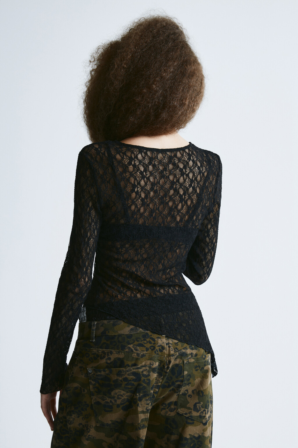 Блузка кружевная с асимметричным низом - цвет черный - 3