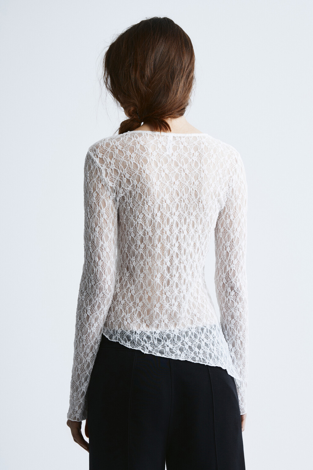 Блузка кружевная с асимметричным низом и разрезом - цвет молочный - 3
