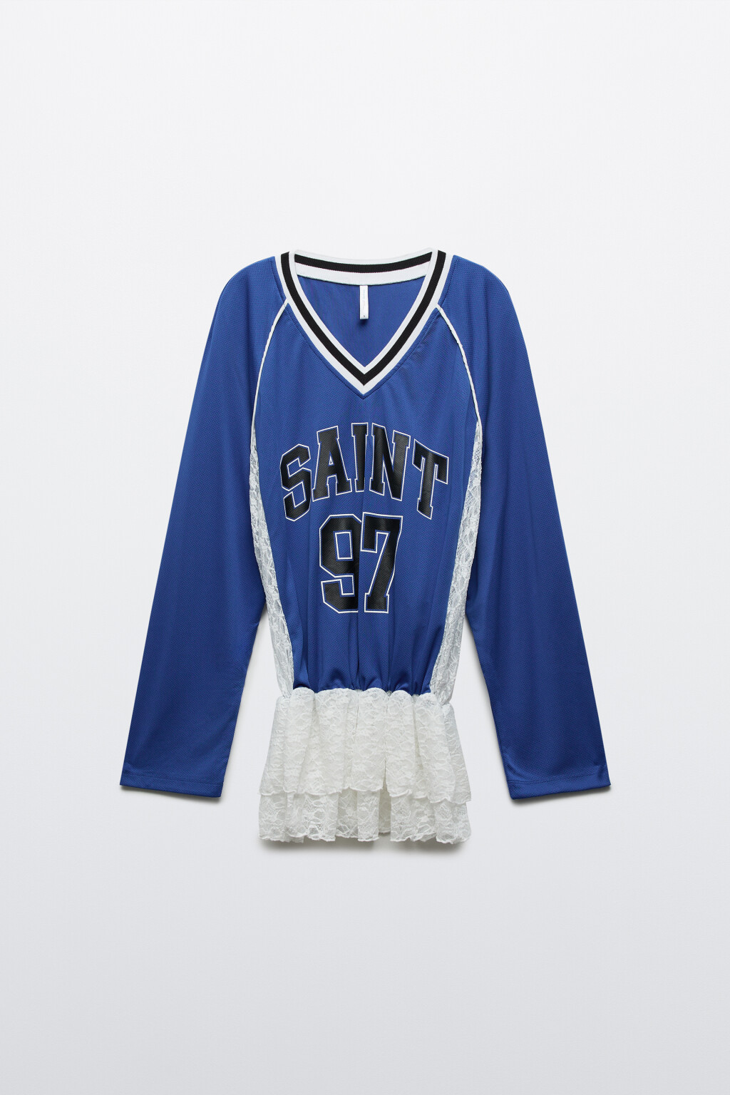 Блузка-джерси oversize с кружевом - цвет синий - 1