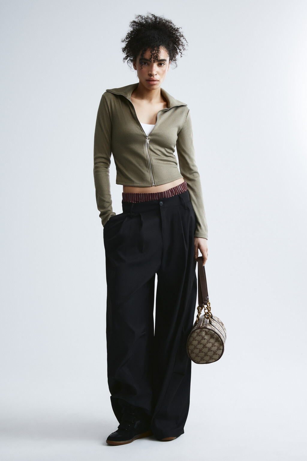 Кардиган на молнии с воротником-стойкой - цвет зеленый - 4