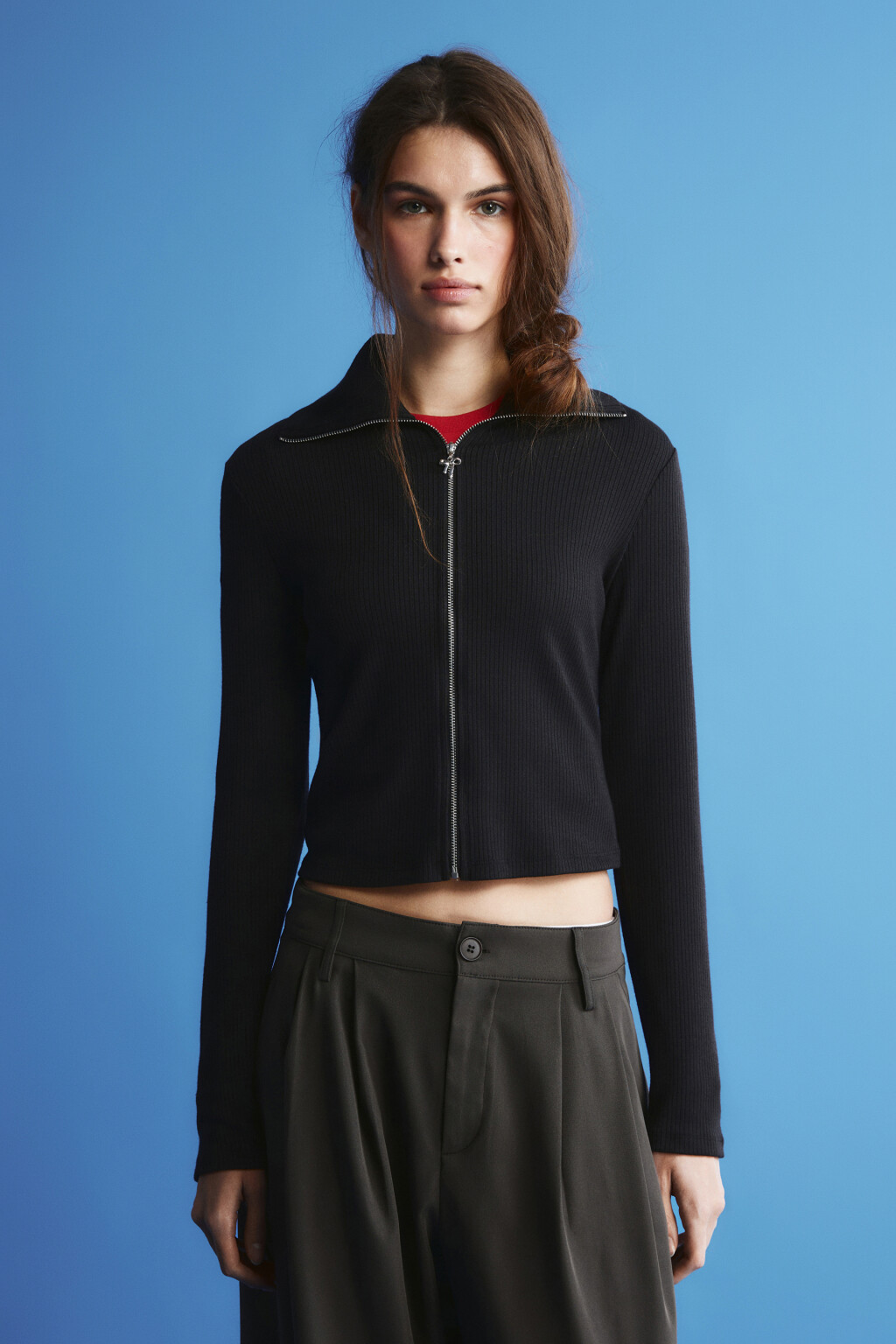 Кардиган на молнии с воротником-стойкой - цвет черный - 3