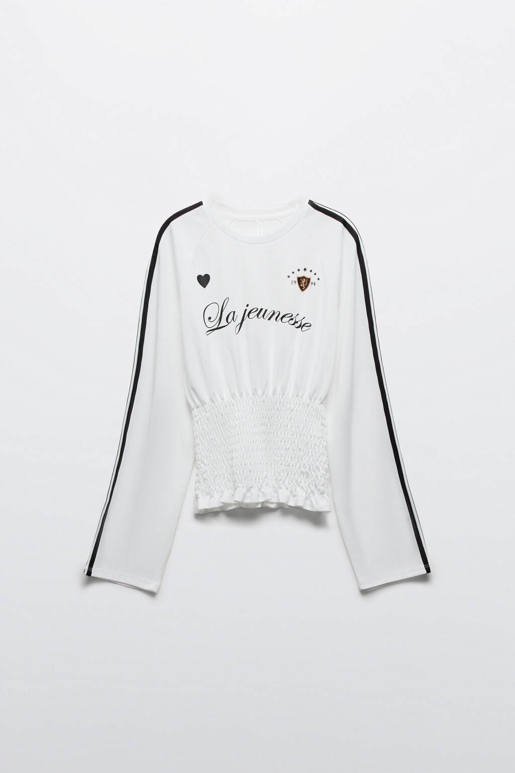 Лонгслив-джерси с декоративной сборкой - цвет белый - 1