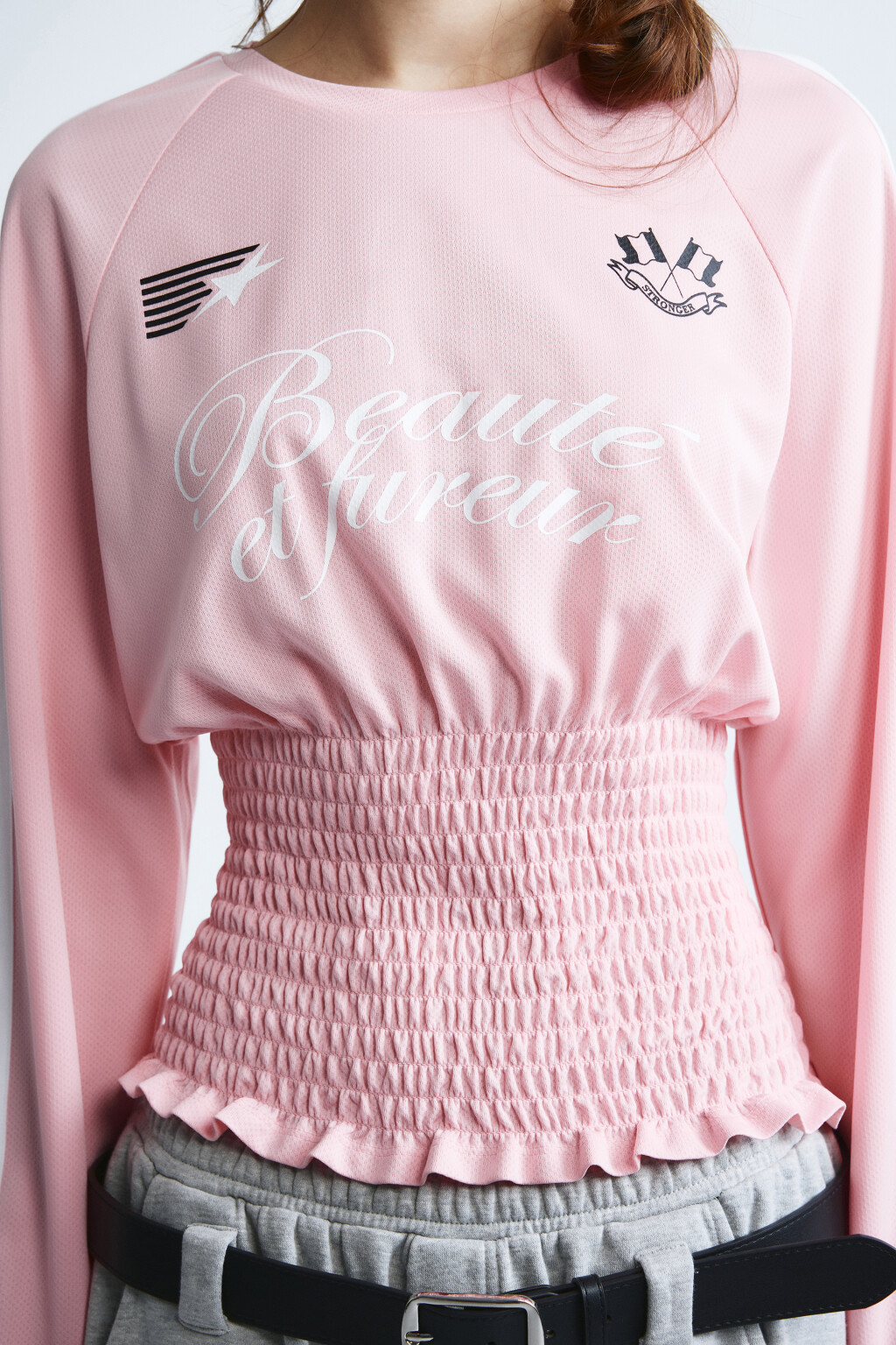 Лонгслив-джерси с декоративной сборкой - цвет розовый - 6