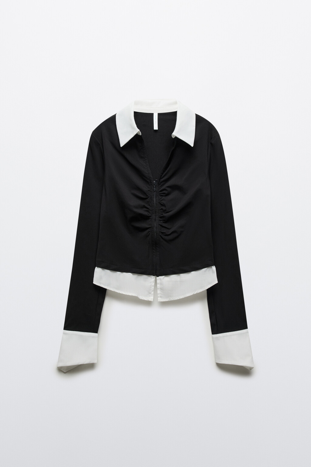 Лонгслив двухслойный на молнии с воротником - цвет черный - 1