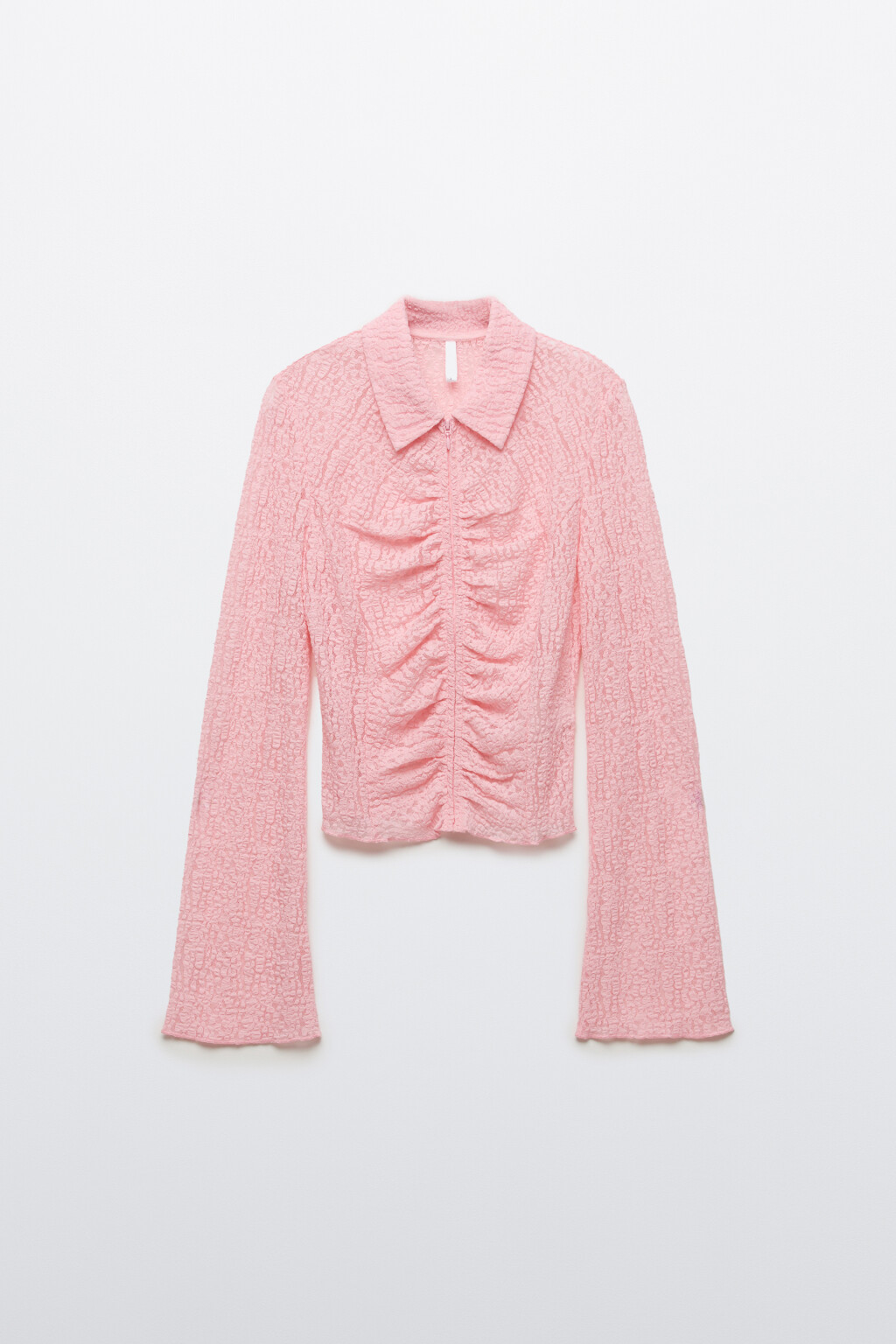 Блузка приталенная с кружевом и драпировками - цвет розовый - 1