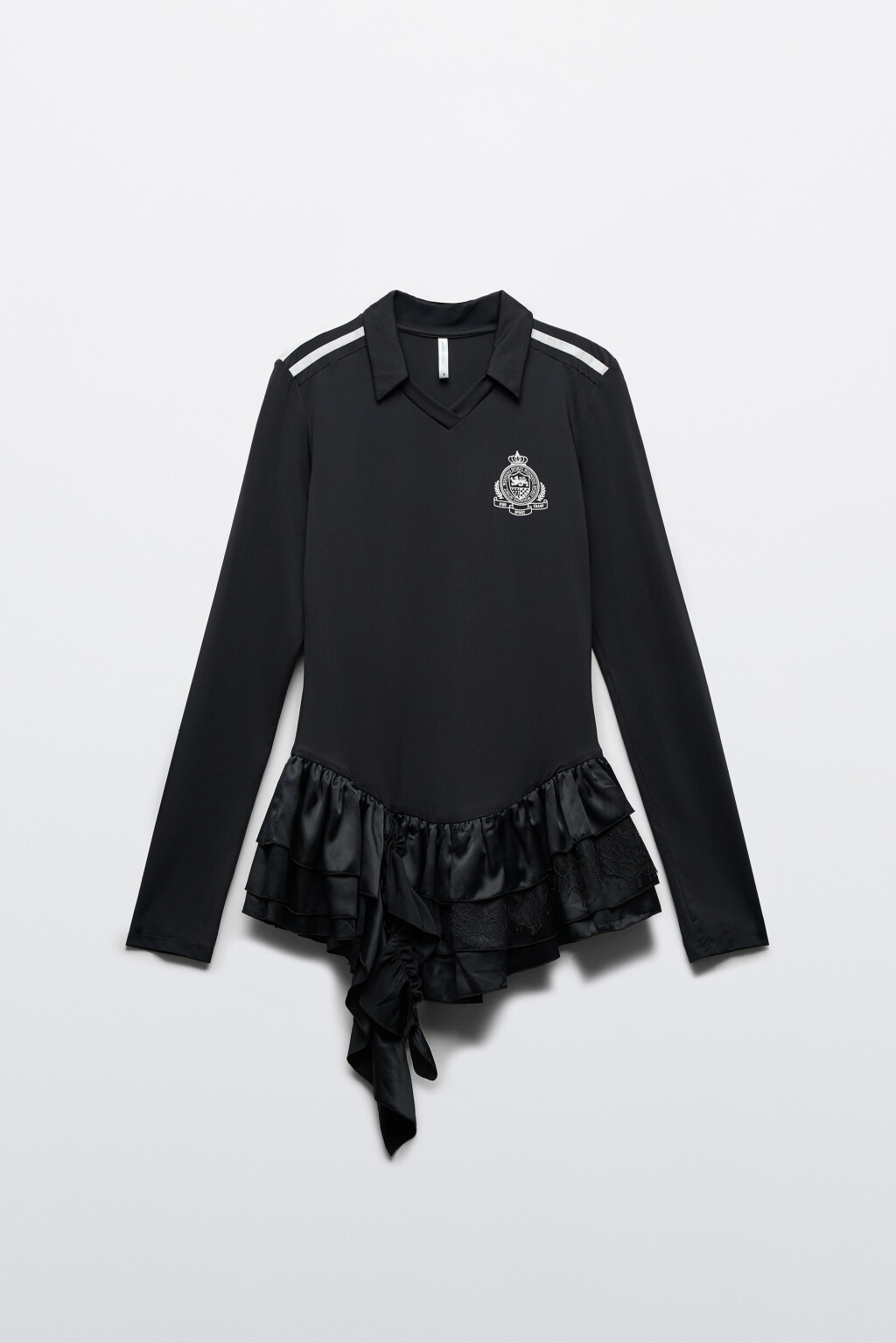 Лонгслив с отложным воротником и баской - цвет черный - 7